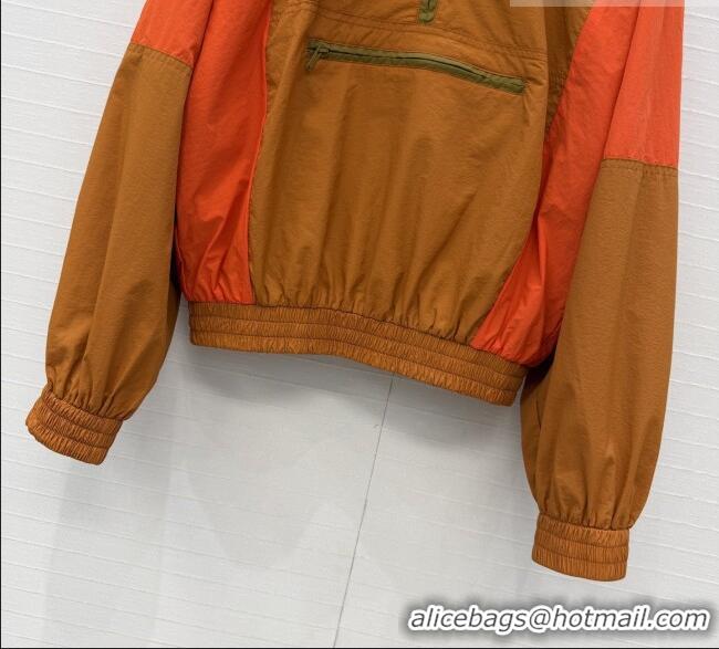 Best Discount Saint Laurent CASSANDRE Windbreaker in Nylon S42106 Orange/Brown 2026