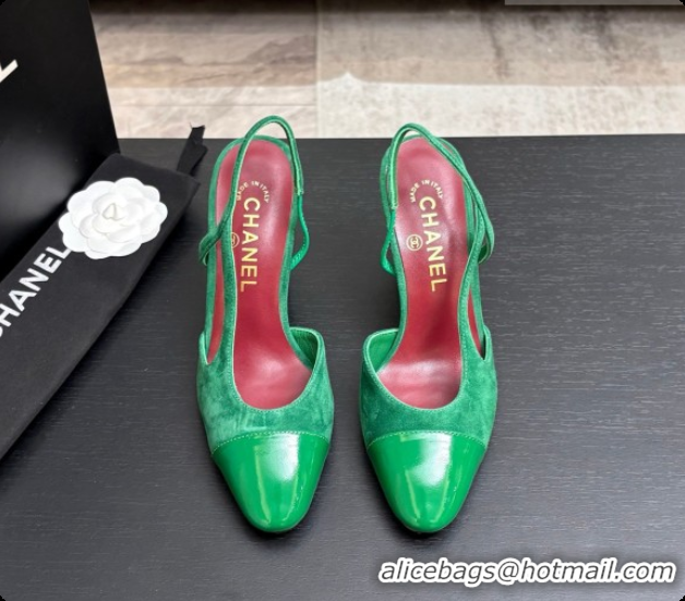 Top Grade Chanel Suede & Patent Leather Slingbacks Pump CH072704 Green 2026