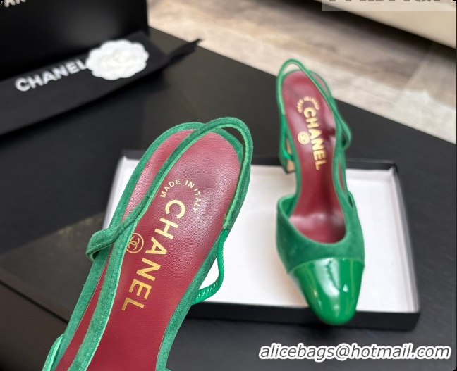 Top Grade Chanel Suede & Patent Leather Slingbacks Pump CH072704 Green 2026