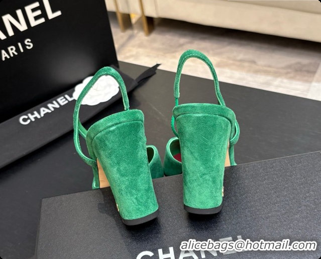 Top Grade Chanel Suede & Patent Leather Slingbacks Pump CH072704 Green 2026