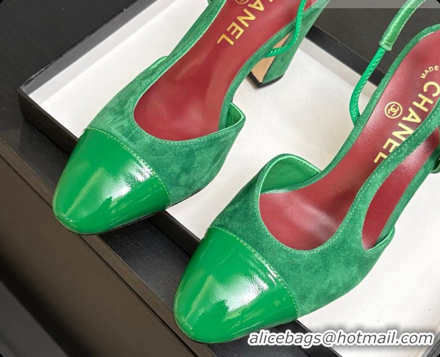 Top Grade Chanel Suede & Patent Leather Slingbacks Pump CH072704 Green 2026