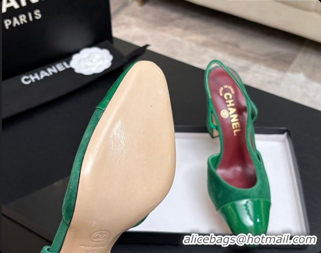 Top Grade Chanel Suede & Patent Leather Slingbacks Pump CH072704 Green 2026
