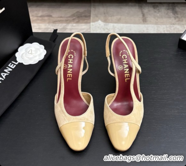 Charming Chanel Suede & Patent Leather Slingbacks Pump CH072705 Beige 2026