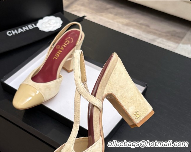 Charming Chanel Suede & Patent Leather Slingbacks Pump CH072705 Beige 2026