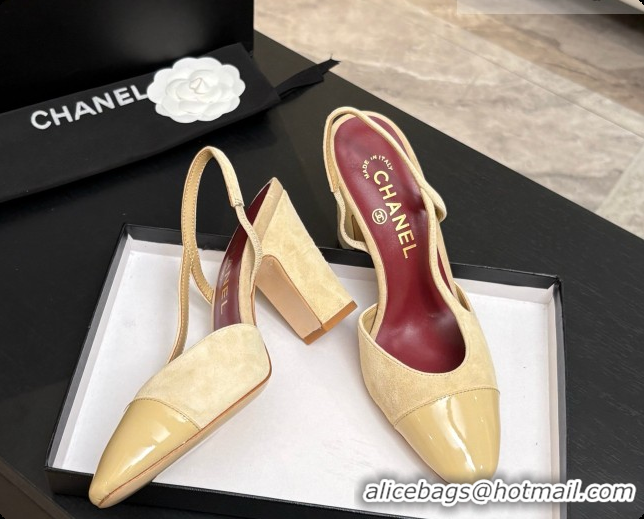 Charming Chanel Suede & Patent Leather Slingbacks Pump CH072705 Beige 2026