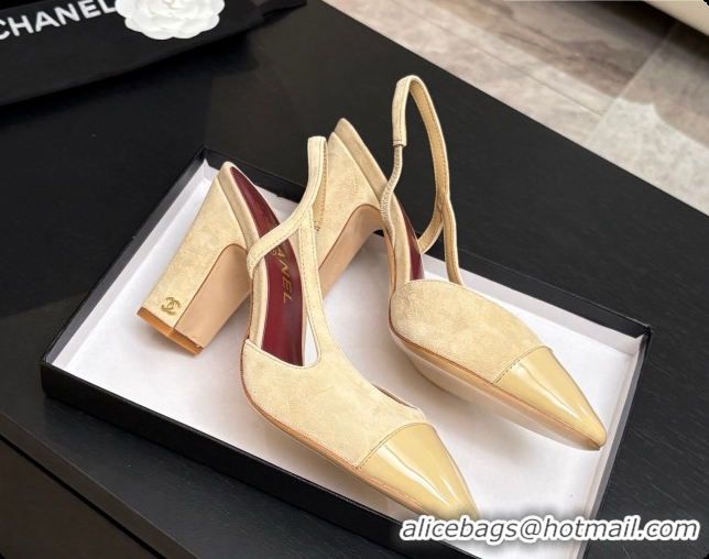 Charming Chanel Suede & Patent Leather Slingbacks Pump CH072705 Beige 2026