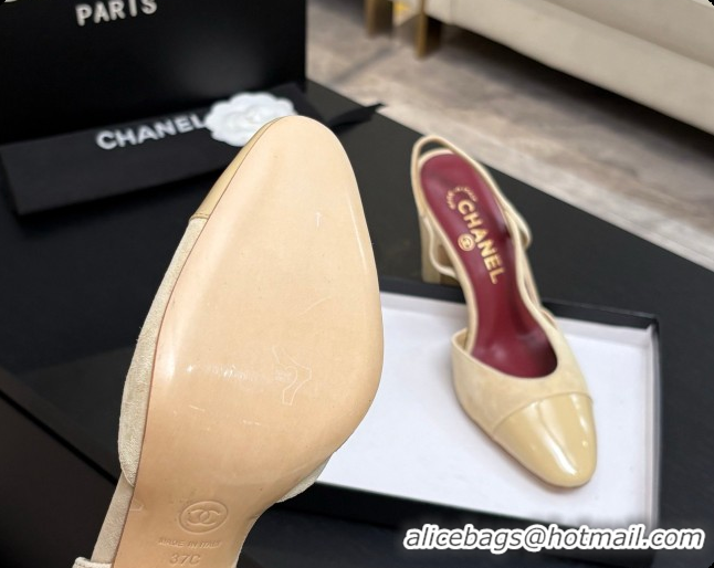 Charming Chanel Suede & Patent Leather Slingbacks Pump CH072705 Beige 2026