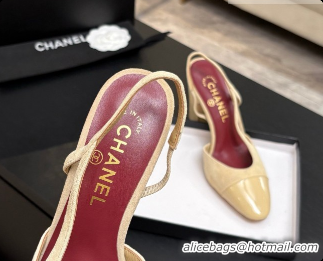 Charming Chanel Suede & Patent Leather Slingbacks Pump CH072705 Beige 2026
