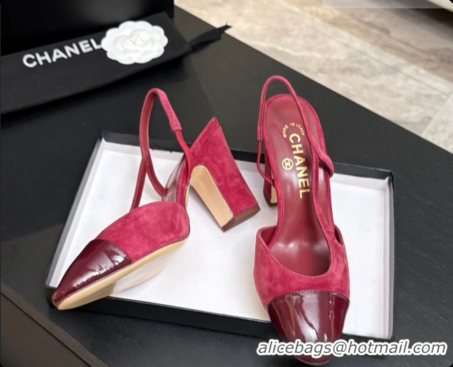 Low Cost Chanel Suede & Patent Leather Slingbacks Pump CH072706 Burgundy 2026