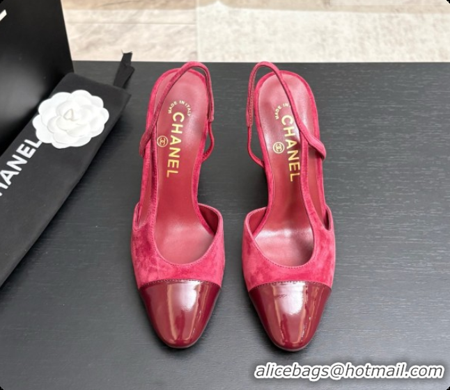 Low Cost Chanel Suede & Patent Leather Slingbacks Pump CH072706 Burgundy 2026