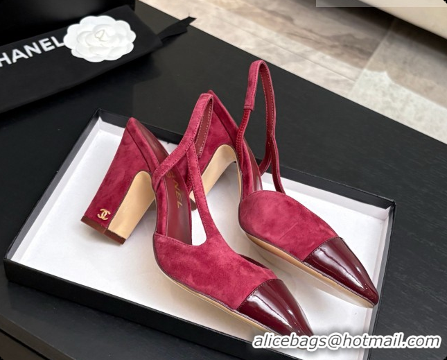 Low Cost Chanel Suede & Patent Leather Slingbacks Pump CH072706 Burgundy 2026