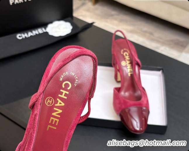 Low Cost Chanel Suede & Patent Leather Slingbacks Pump CH072706 Burgundy 2026