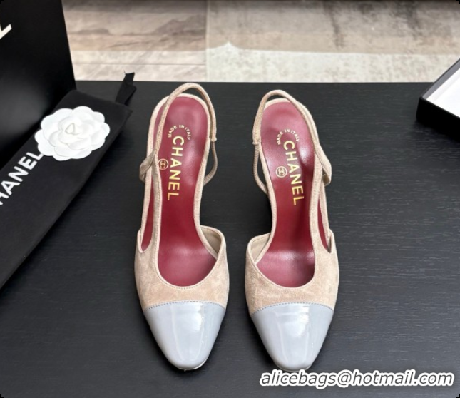 Buy Luxury Chanel Suede & Patent Leather Slingbacks Pump CH072707 Grey 2026