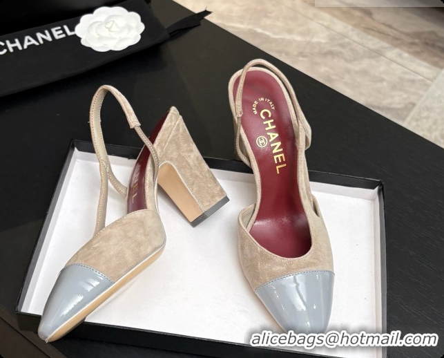 Buy Luxury Chanel Suede & Patent Leather Slingbacks Pump CH072707 Grey 2026
