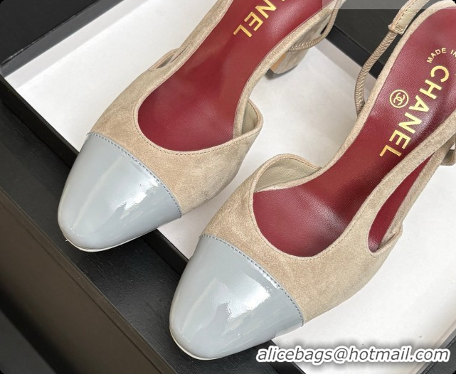Buy Luxury Chanel Suede & Patent Leather Slingbacks Pump CH072707 Grey 2026