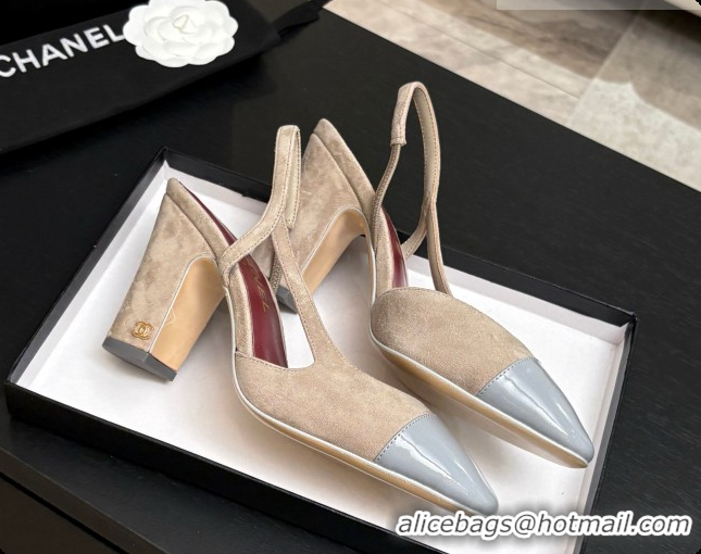 Buy Luxury Chanel Suede & Patent Leather Slingbacks Pump CH072707 Grey 2026