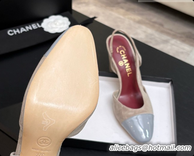 Buy Luxury Chanel Suede & Patent Leather Slingbacks Pump CH072707 Grey 2026