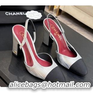 Good Quality Chanel Silver Leather & Grosgrain Slingbacks Pump CH072708 2026