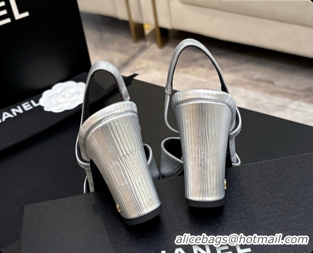 Good Quality Chanel Silver Leather & Grosgrain Slingbacks Pump CH072708 2026