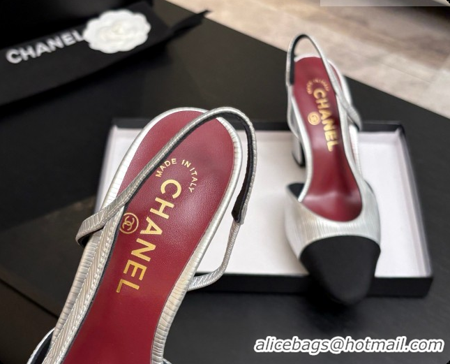 Good Quality Chanel Silver Leather & Grosgrain Slingbacks Pump CH072708 2026