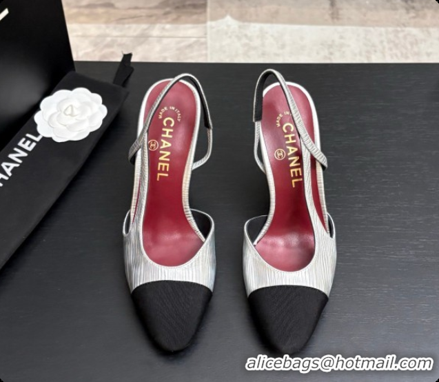 Good Quality Chanel Silver Leather & Grosgrain Slingbacks Pump CH072708 2026