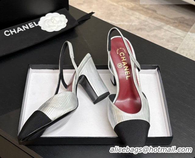 Good Quality Chanel Silver Leather & Grosgrain Slingbacks Pump CH072708 2026