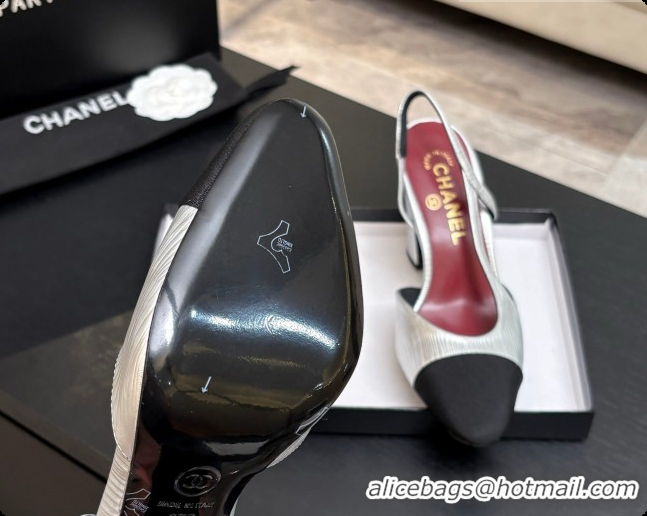 Good Quality Chanel Silver Leather & Grosgrain Slingbacks Pump CH072708 2026