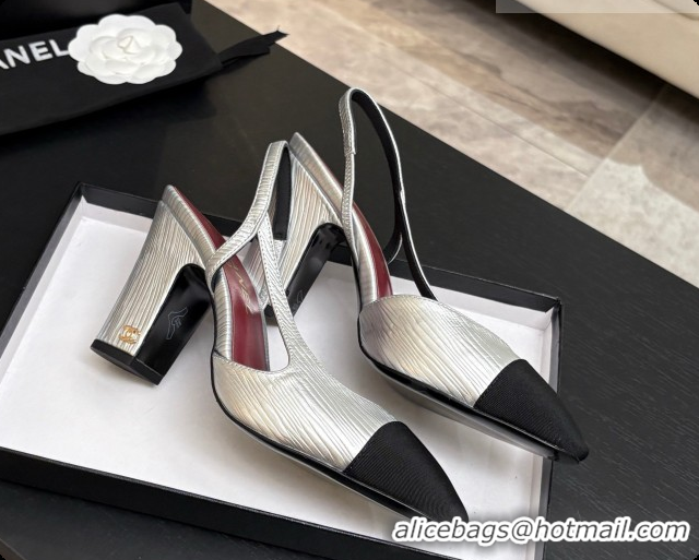 Good Quality Chanel Silver Leather & Grosgrain Slingbacks Pump CH072708 2026
