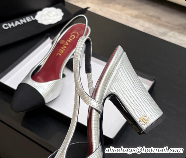 Good Quality Chanel Silver Leather & Grosgrain Slingbacks Pump CH072708 2026