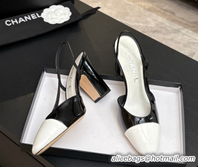 Top Design Chanel Patent Leather Slingbacks Pump CH072709 Black/White 2026