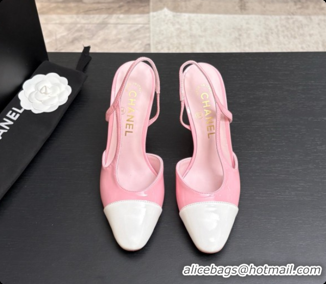Unique Style Chanel Patent Leather Slingbacks Pump CH072710 Pink/White 2026