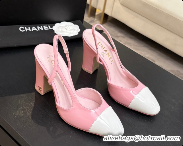 Unique Style Chanel Patent Leather Slingbacks Pump CH072710 Pink/White 2026