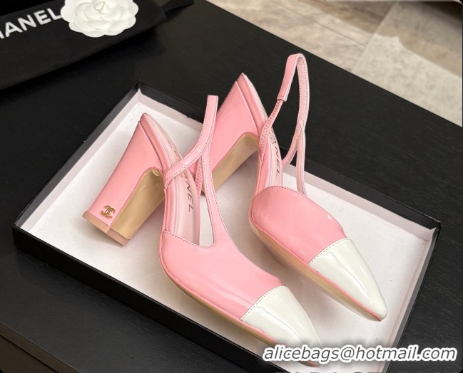 Unique Style Chanel Patent Leather Slingbacks Pump CH072710 Pink/White 2026