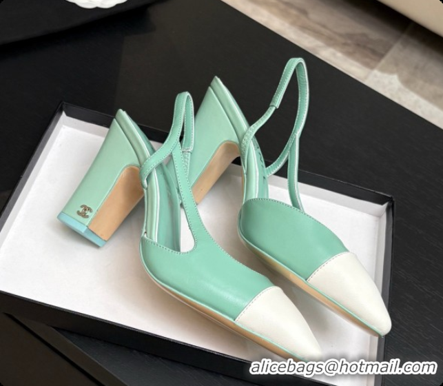 Sumptuous Chanel Lambskin Slingbacks Pump CH072711 Light Green 2026