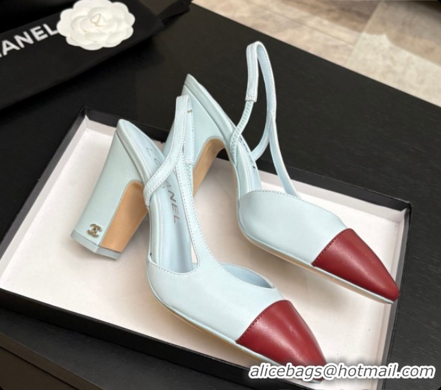 Good Product Chanel Lambskin Slingbacks Pump CH072712 Light Green Blue/Burgundy 2026