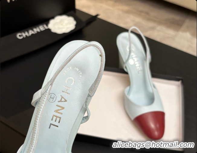Good Product Chanel Lambskin Slingbacks Pump CH072712 Light Green Blue/Burgundy 2026
