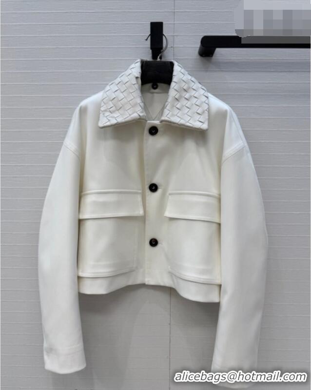 Top Quality Bottega Veneta Lambskin Leather Neck Jacket BV032501 White 2026
