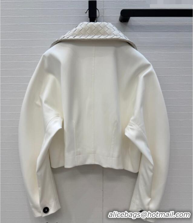 Top Quality Bottega Veneta Lambskin Leather Neck Jacket BV032501 White 2026
