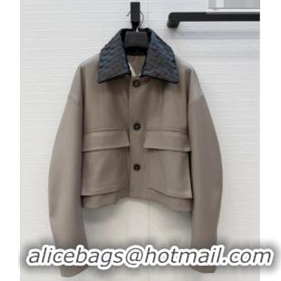 Famous Brand Bottega Veneta Lambskin Leather Neck Jacket BV032501 Grey 2026