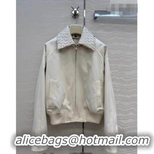 Big Discount Bottega Veneta Lambskin Leather Neck Jacket BV032502 White 2026