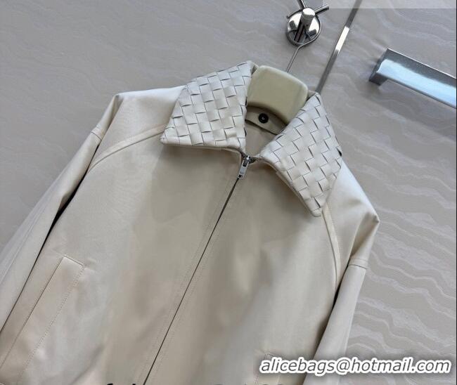 Big Discount Bottega Veneta Lambskin Leather Neck Jacket BV032502 White 2026