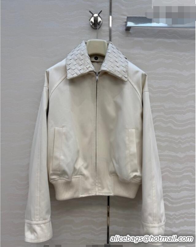Big Discount Bottega Veneta Lambskin Leather Neck Jacket BV032502 White 2026