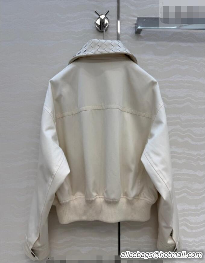Big Discount Bottega Veneta Lambskin Leather Neck Jacket BV032502 White 2026
