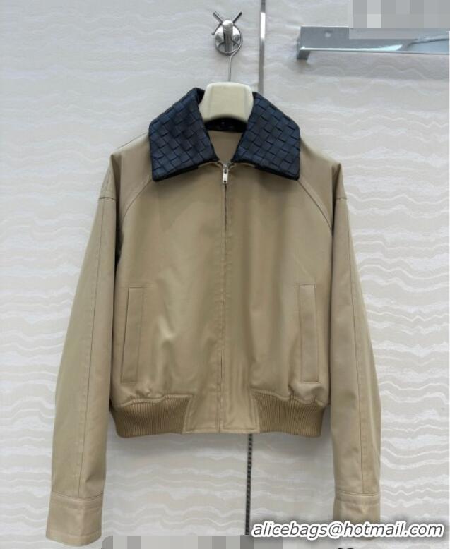 Super Quality Bottega Veneta Lambskin Leather Neck Jacket BV032502 Khaki 2026