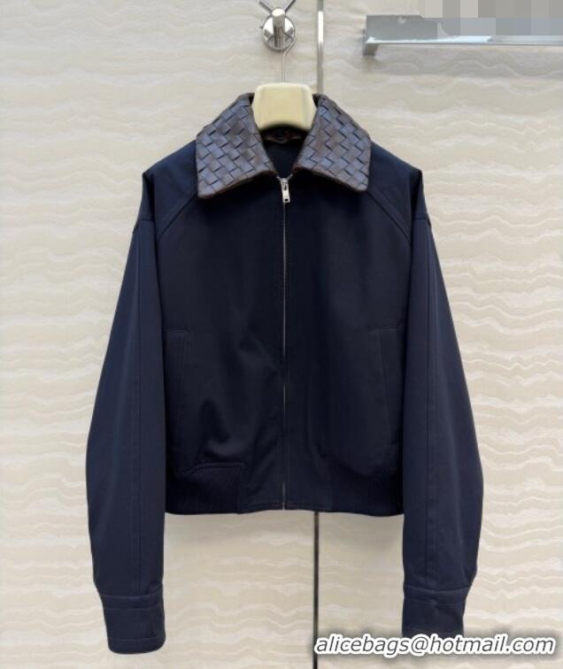 New Design Bottega Veneta Lambskin Leather Neck Jacket BV032502 Dark Blue 2026