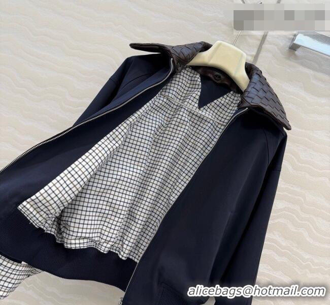 New Design Bottega Veneta Lambskin Leather Neck Jacket BV032502 Dark Blue 2026