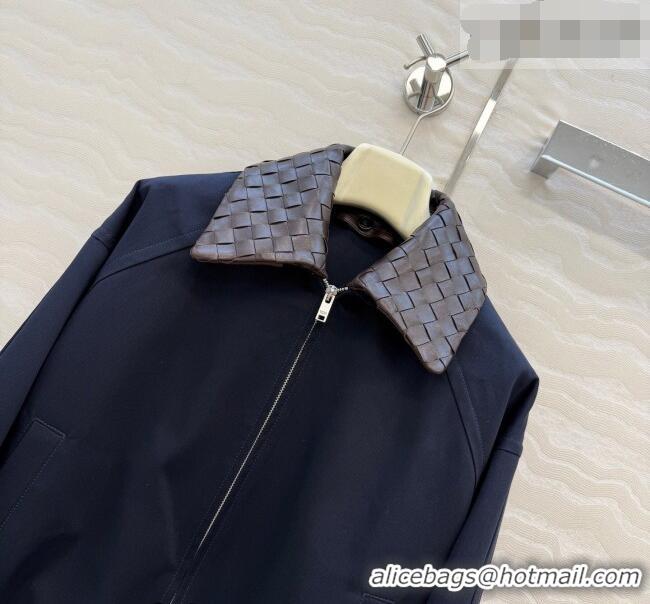 New Design Bottega Veneta Lambskin Leather Neck Jacket BV032502 Dark Blue 2026