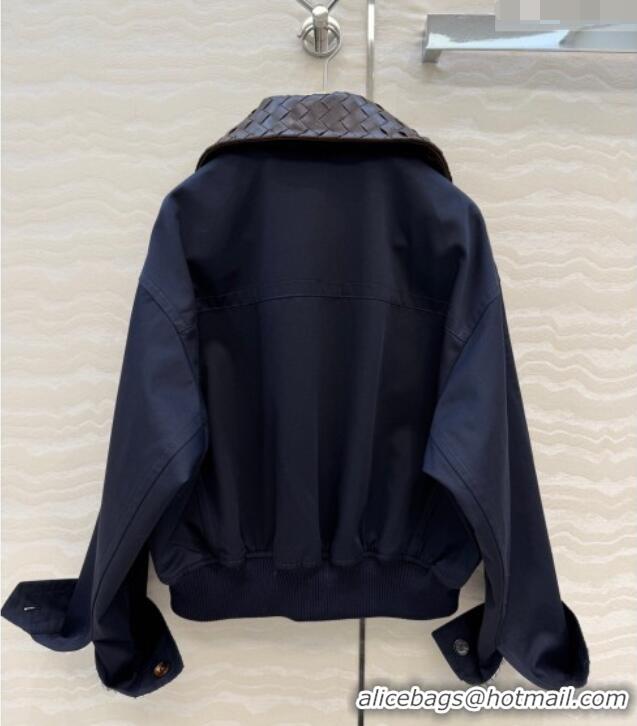 New Design Bottega Veneta Lambskin Leather Neck Jacket BV032502 Dark Blue 2026