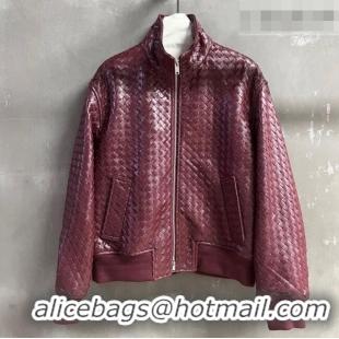 Top Grade Bottega Veneta Intrecciato Lambskin Leather Jacket BV042301 Burgundy 2026