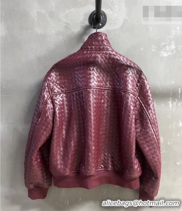 Top Grade Bottega Veneta Intrecciato Lambskin Leather Jacket BV042301 Burgundy 2026